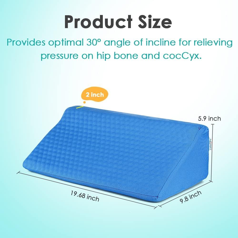 NEPPT Pillow Wedge for Sleeping After Surgery Bed Incline Pillow Foam Wedge Cover Patient Turning Device Prevention Bed Sores Relieve Back Pain Pregnancy Body Positioners (Blue - Gel)