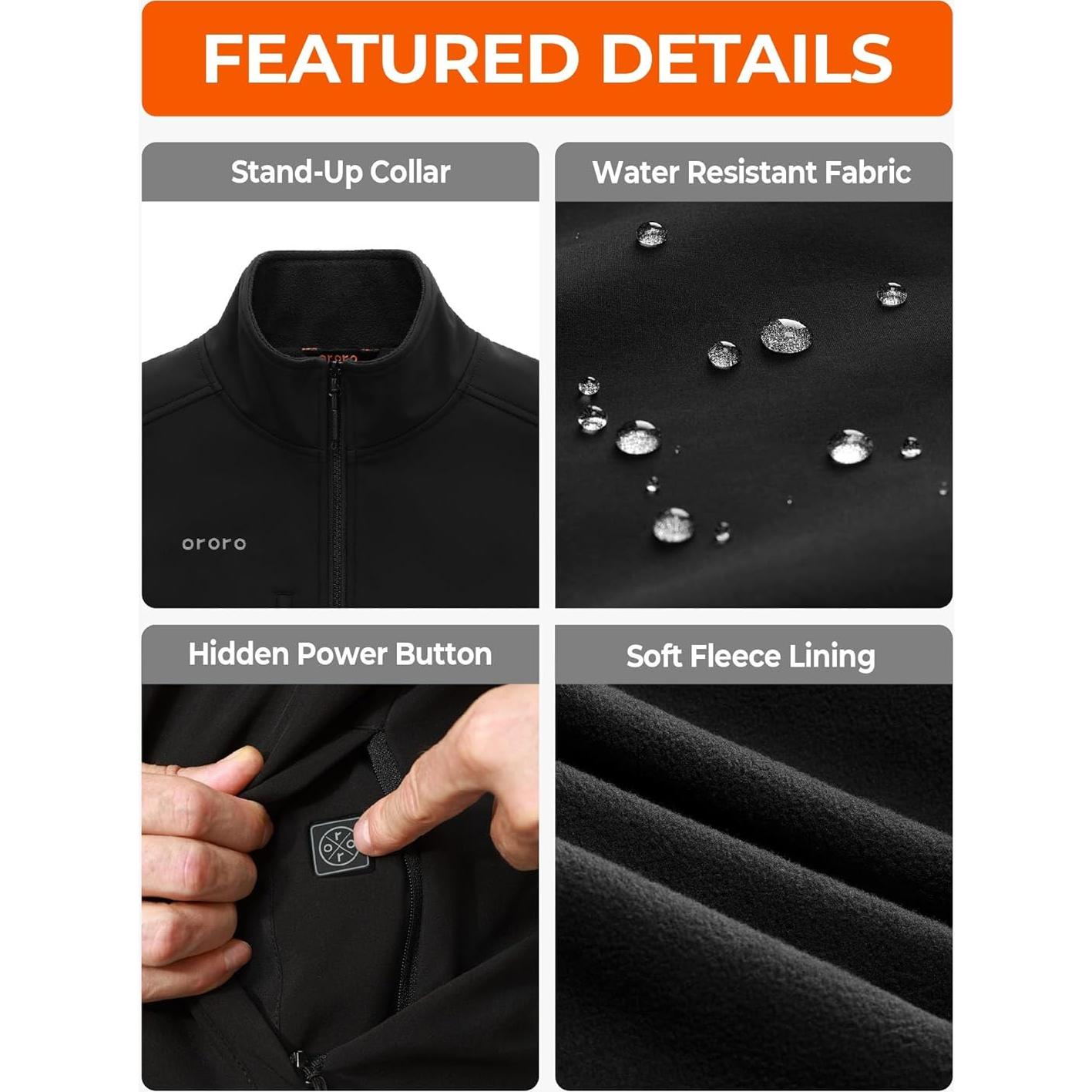 Chaqueta Térmica Softshell Hombre ORORO 5 Zonas Calor Negra