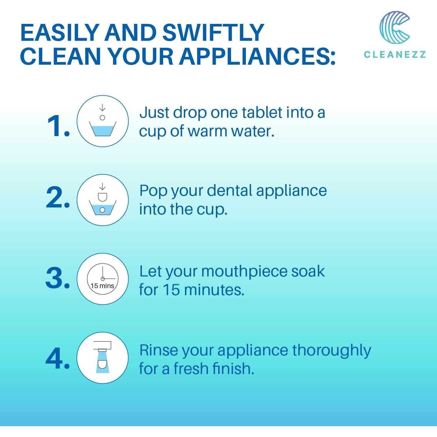 Tabletas Limpiadoras Cleanezz para Dentaduras y Retenedores