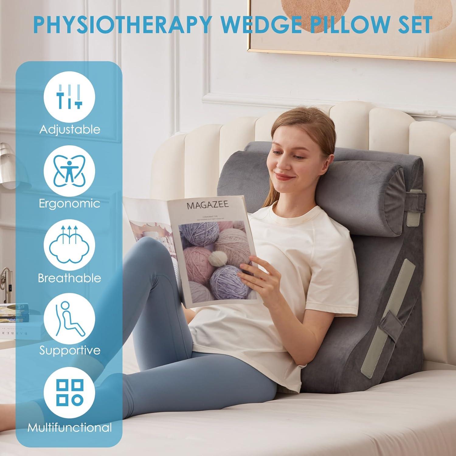 Juego de 3 almohadas en cuña MEGCXIT para soporte y descanso