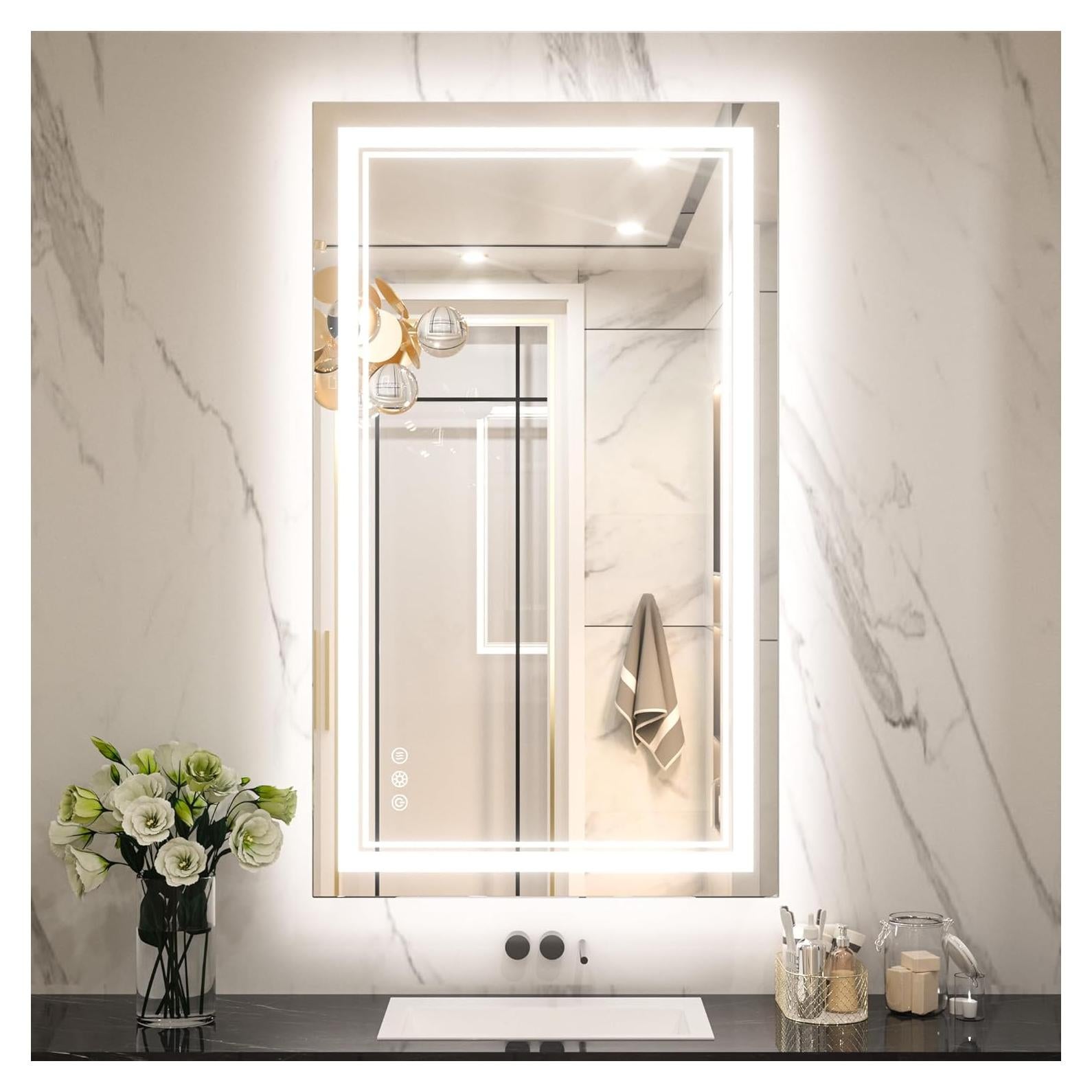 Espejo LED de Baño Keonjinn 60x101 cm con Luz Frontal y Trasera