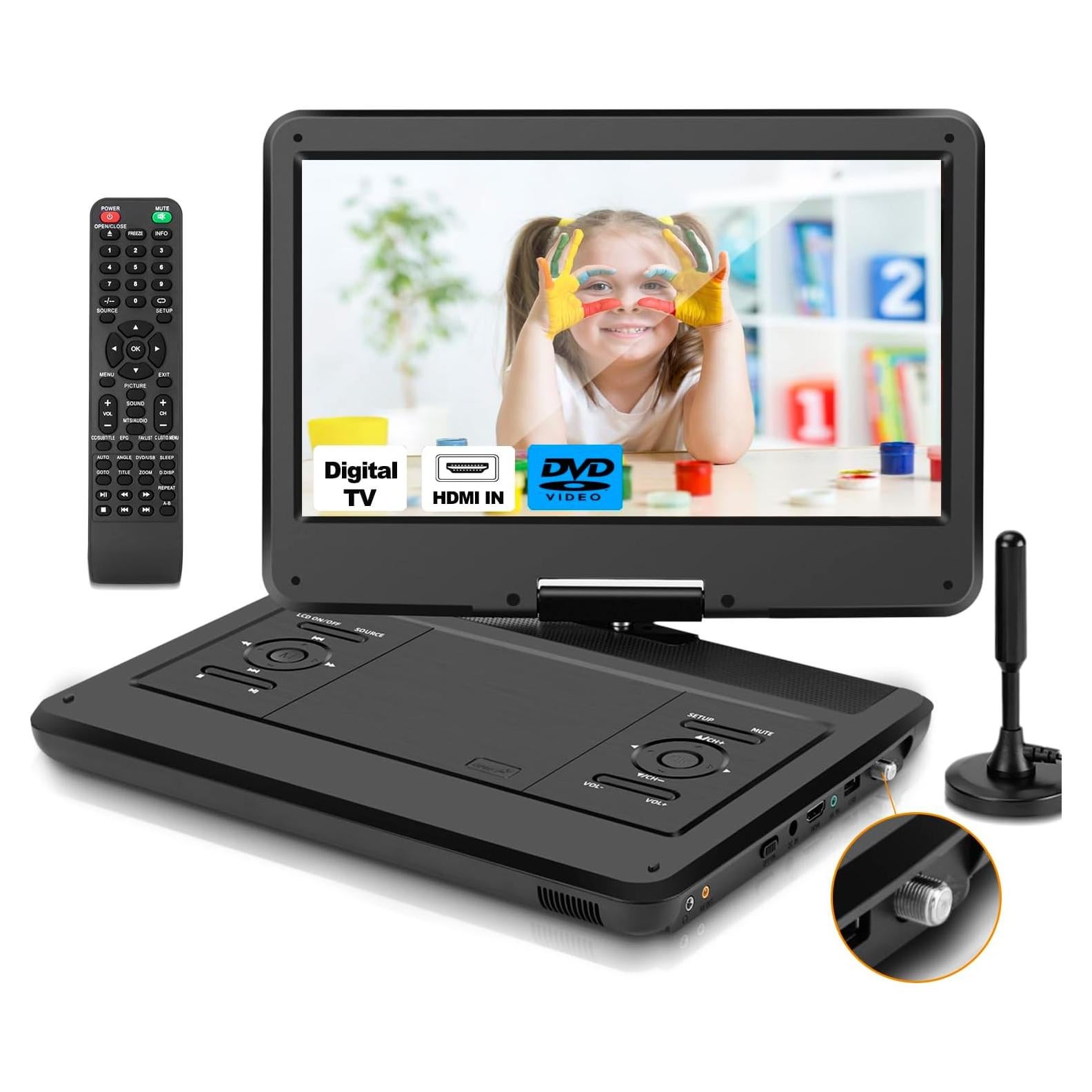 Televisor portátil 14" Feihe con DVD, HDMI, USB y batería