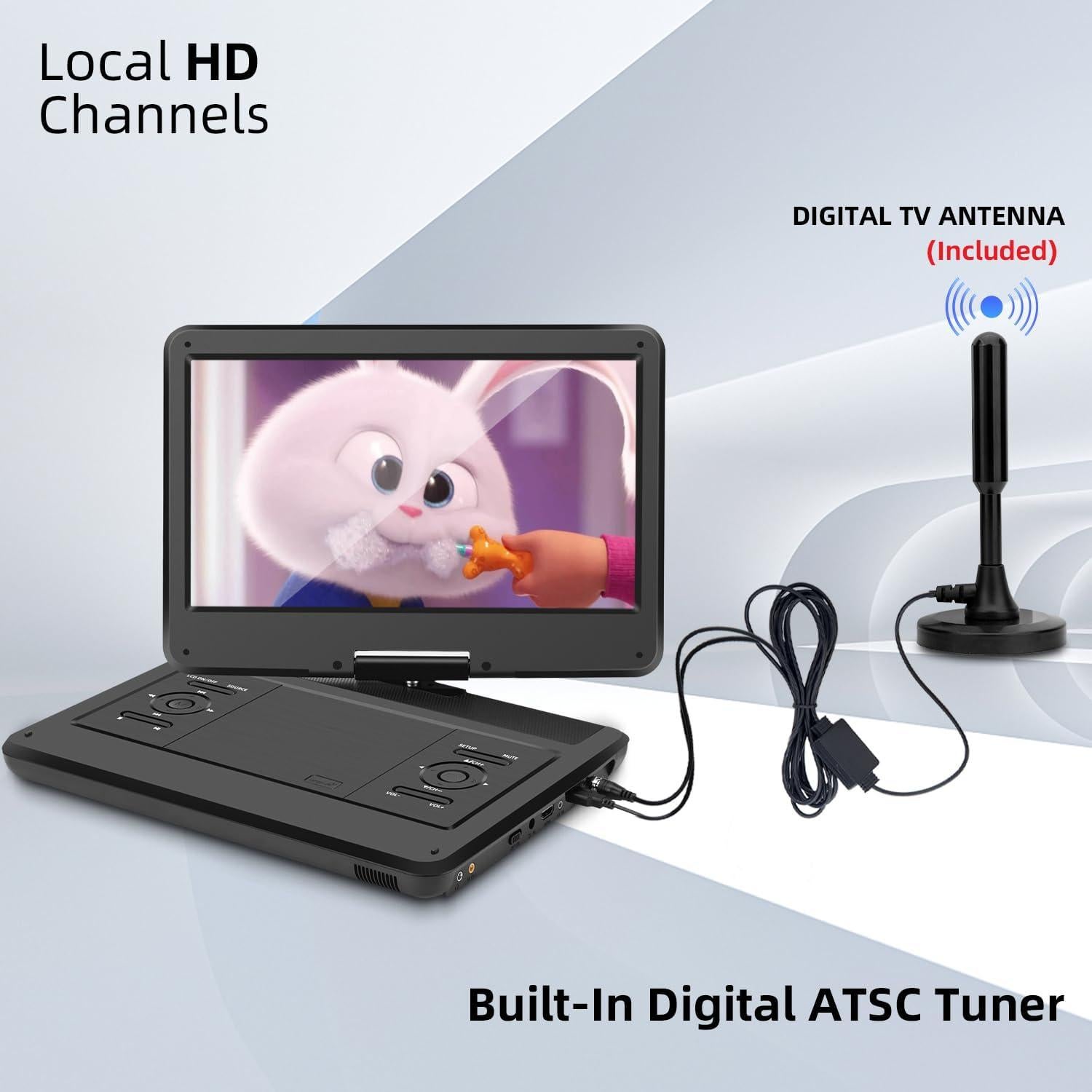 Televisor portátil 14" Feihe con DVD, HDMI, USB y batería