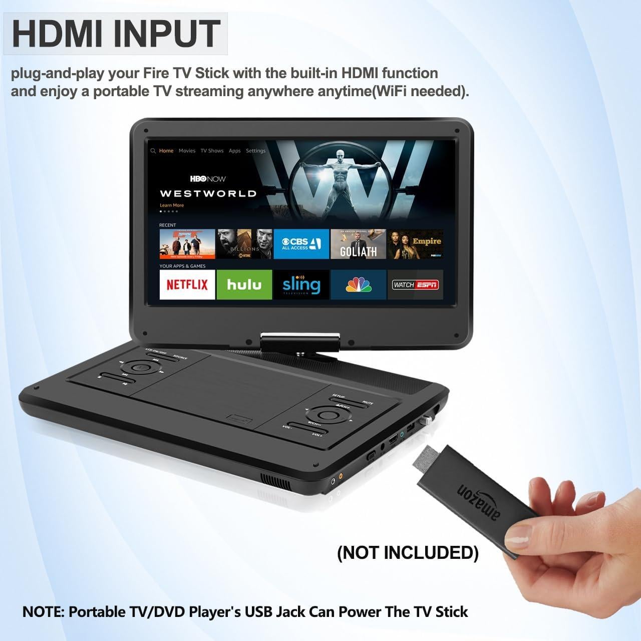 Televisor portátil 14" Feihe con DVD, HDMI, USB y batería