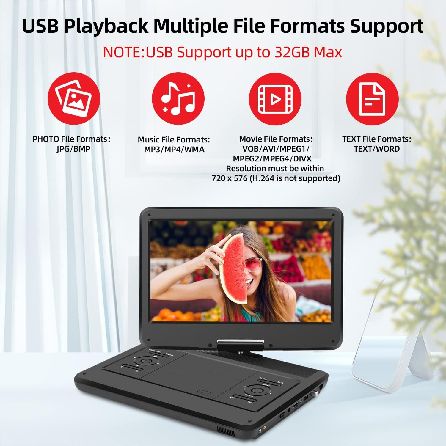 Televisor portátil 14" Feihe con DVD, HDMI, USB y batería