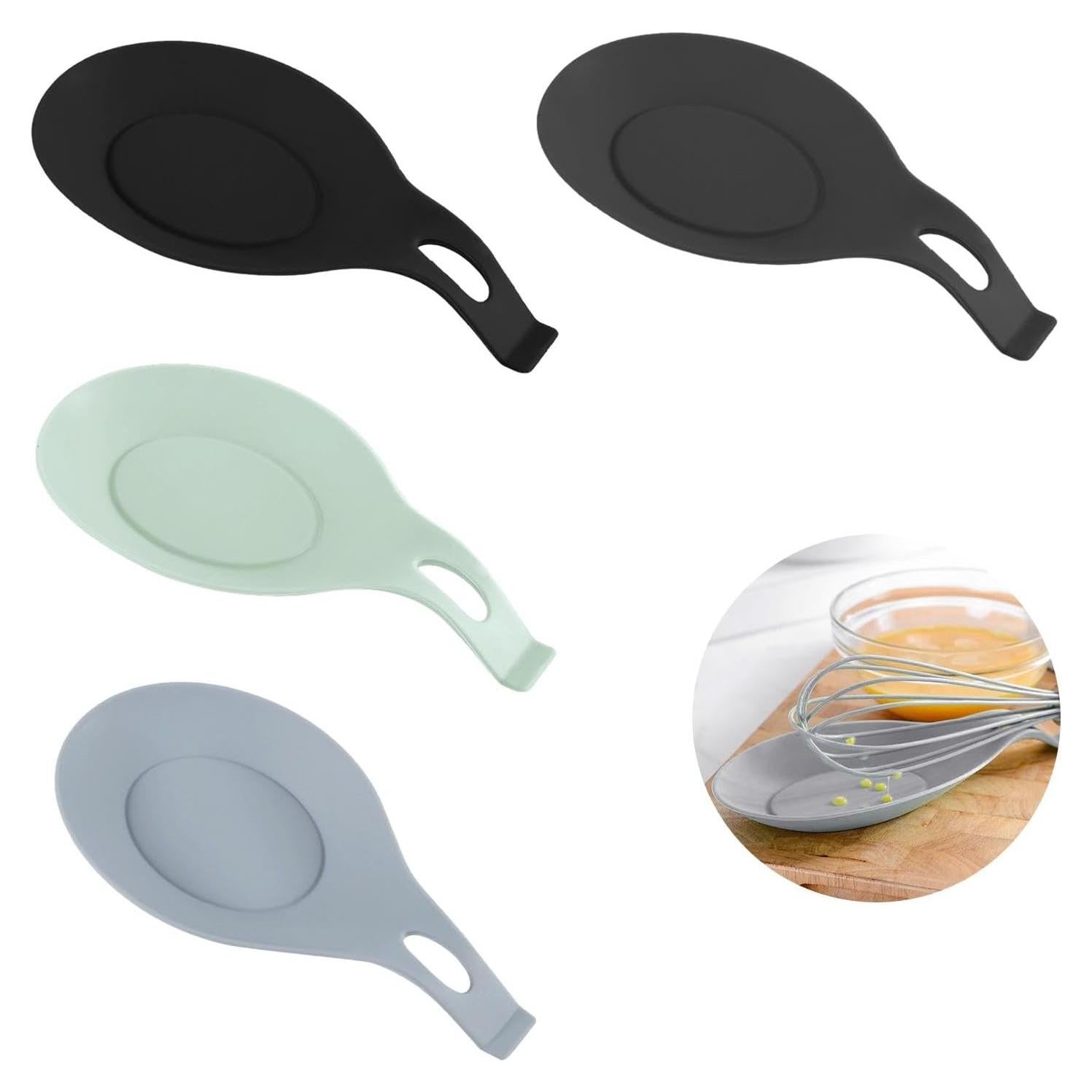 4 PCs Spoon Rests,Silicone Spoon Rest Coffee Spoon Rest Kitchen Silicone Spoon Holder Cooking Spoon Rest for Kitchen Utensils Spatula Tongs and Ladles(black, mint green, dark gray, light gray)