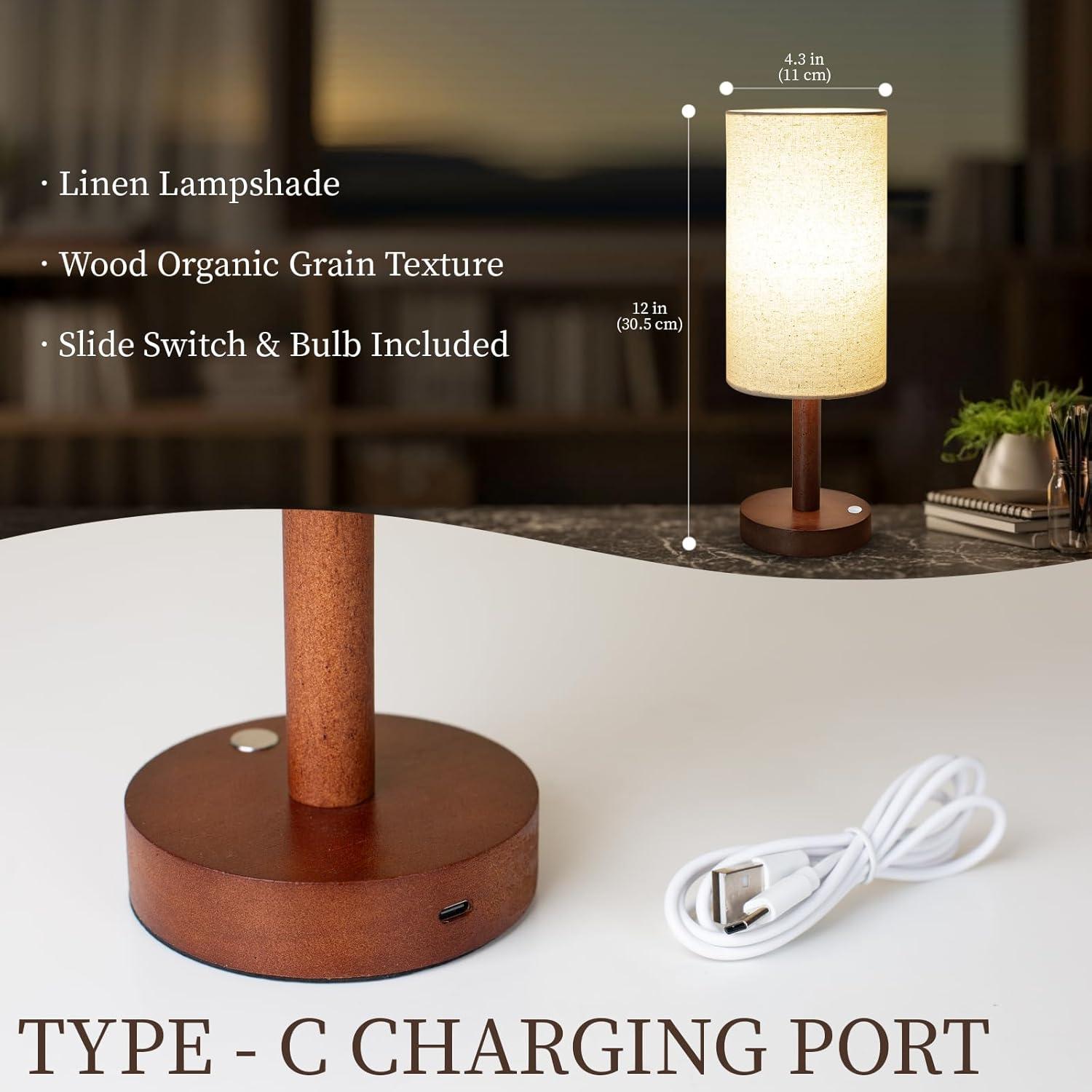 Lámpara de Mesa Inalámbrica LALISU con Base de Madera 43cm