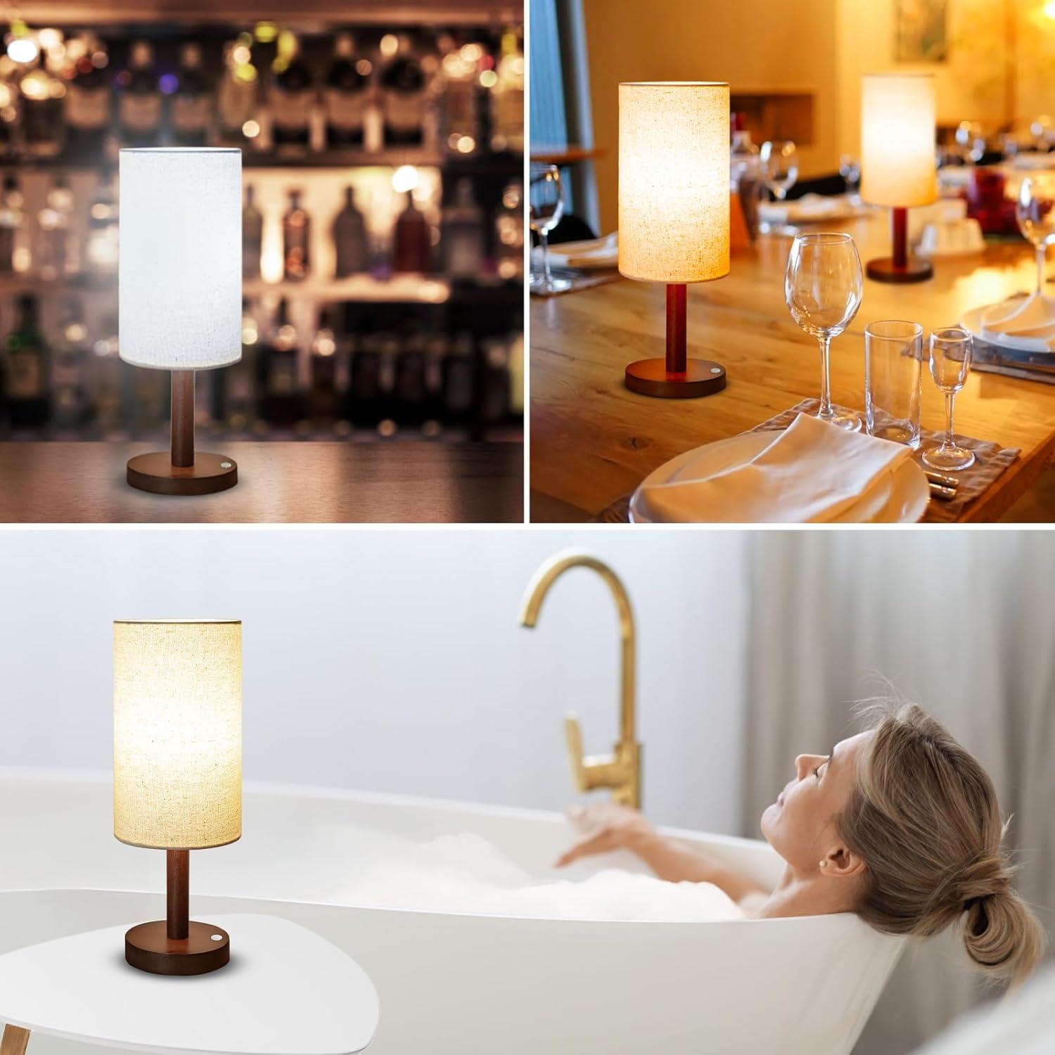 Lámpara de Mesa Inalámbrica LALISU con Base de Madera 43cm