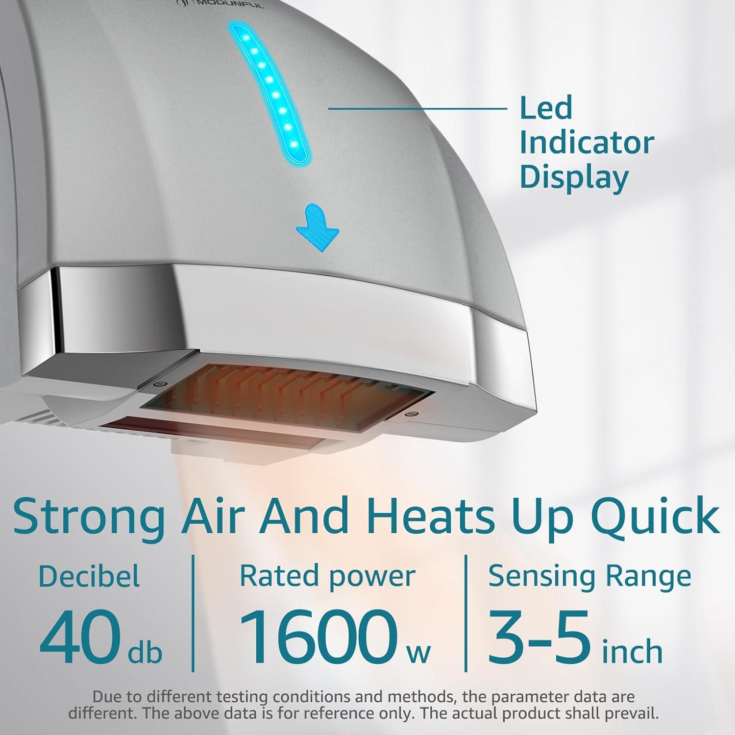 Secador de Manos Eléctrico Sin Contacto Modunful 1600W Gris