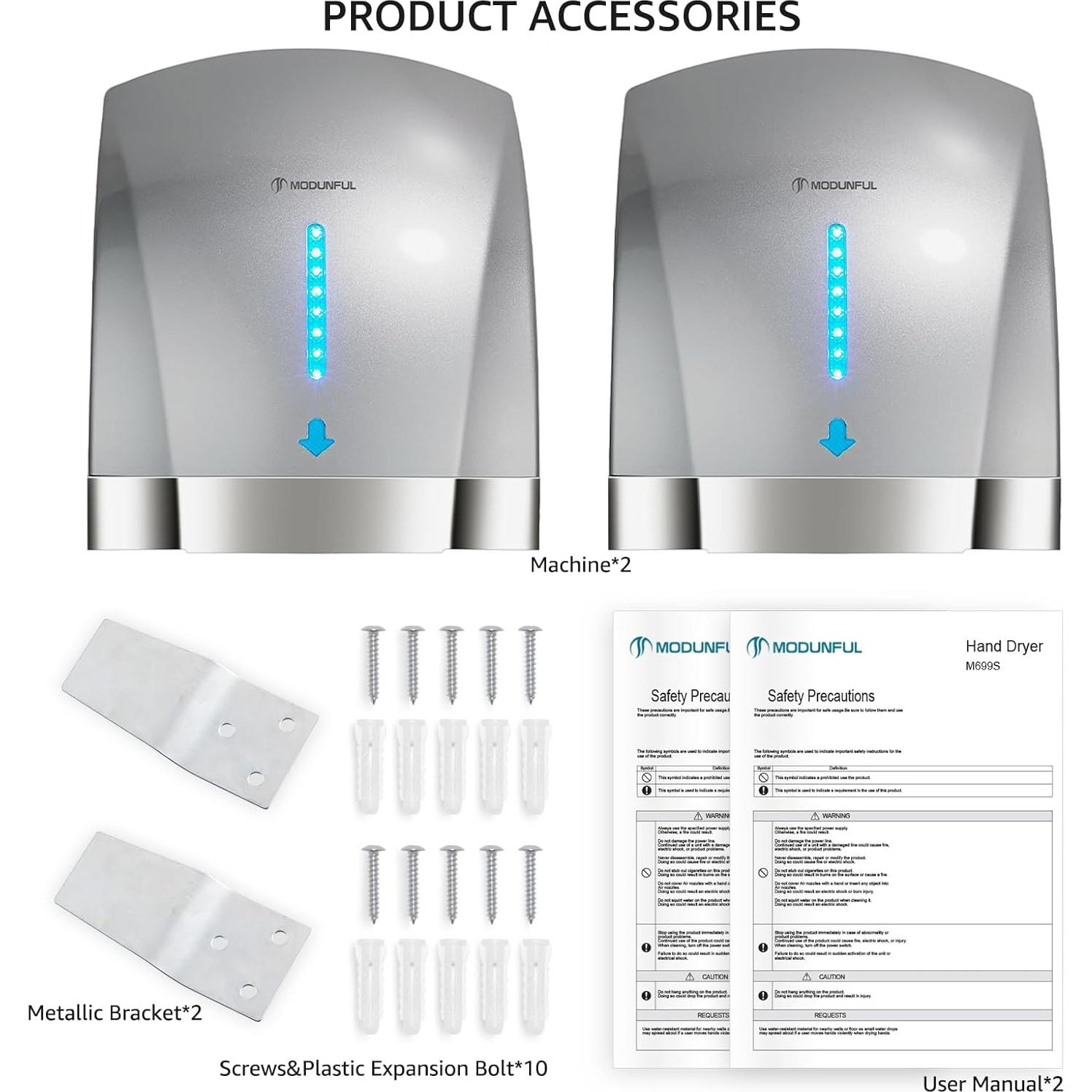 Secador de Manos Eléctrico Sin Contacto Modunful 1600W Gris