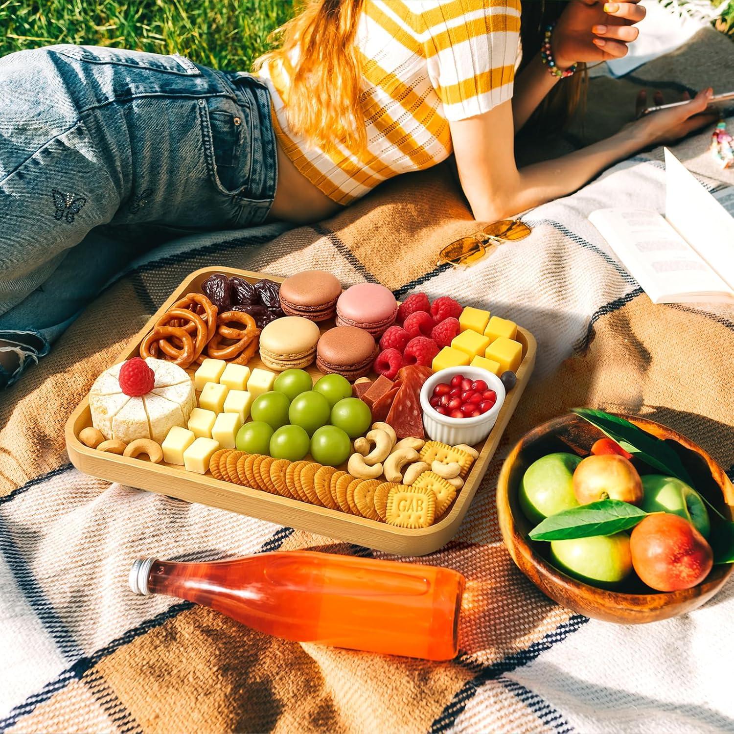 Charcuterie Board Cheese Board with Lid and Handle, Portable Bamboo Snackle Box, Build-a-Board Cutting Board with Compartments for Charcuterie Snacks Parties,Travel,Picnics, Ideal Gift (Black)