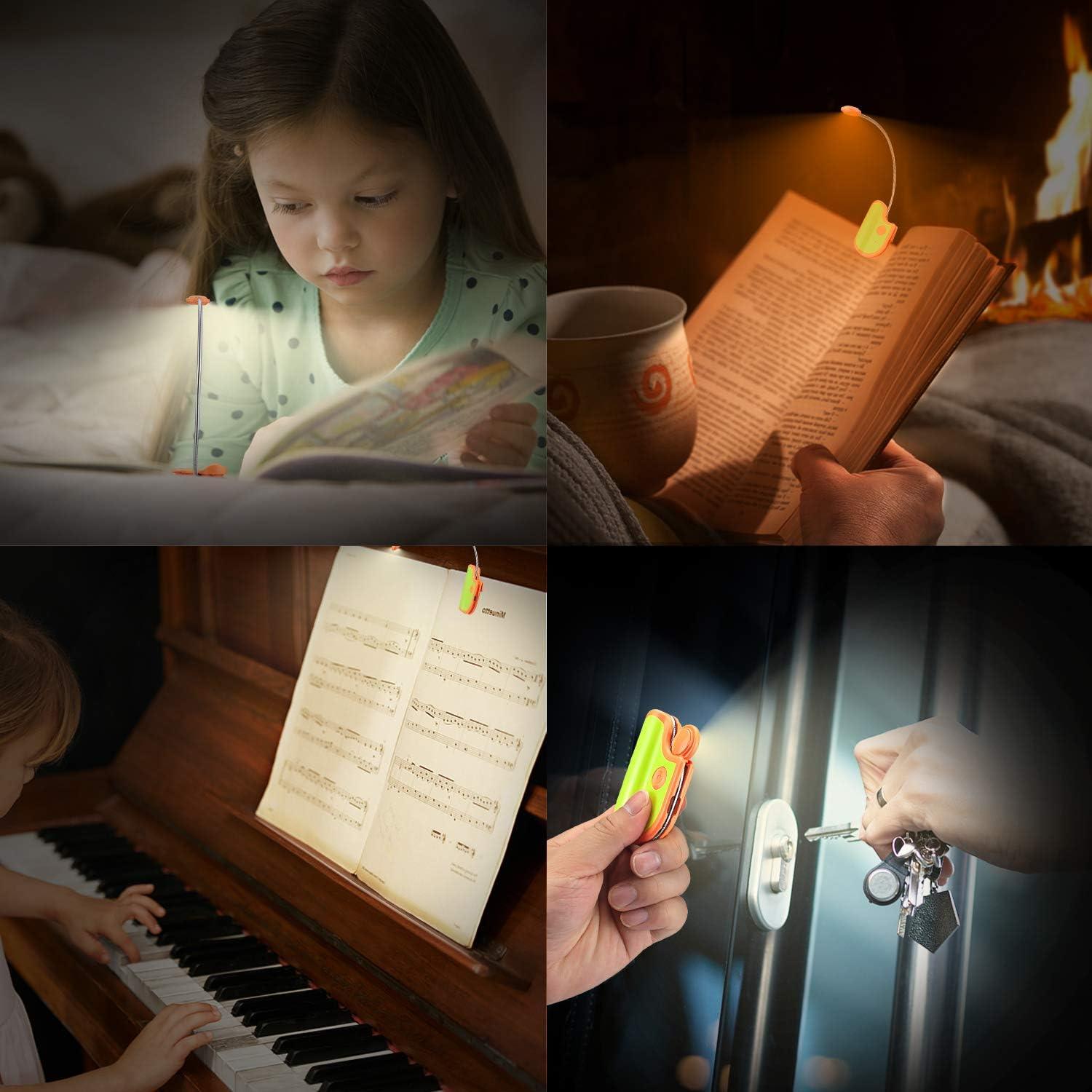 Amber Clip-On Light for Bedtime Reading, 2 Modes, Blue Light Blocking, Bookmark Light - Orange