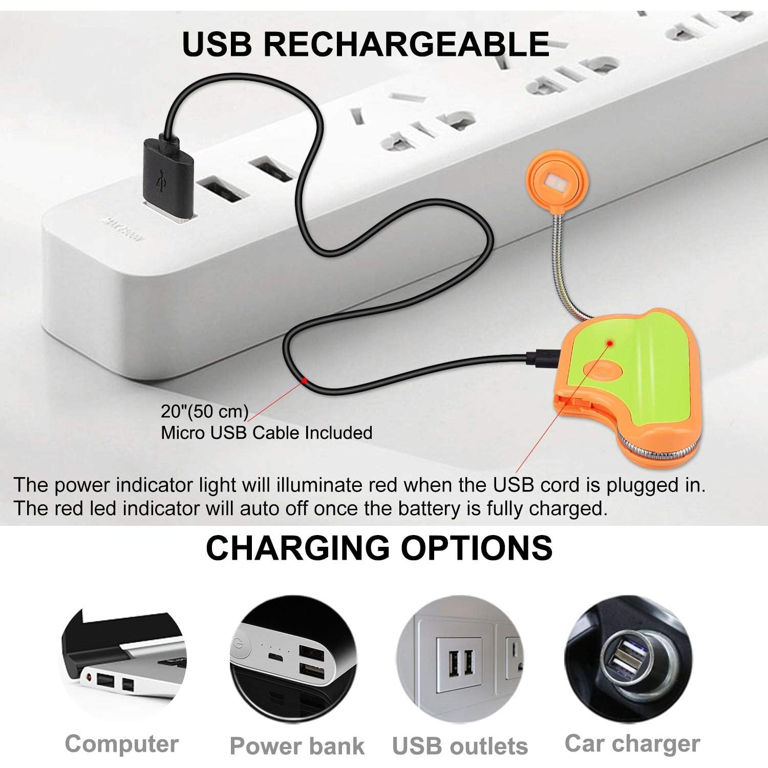 Amber Clip-On Light for Bedtime Reading, 2 Modes, Blue Light Blocking, Bookmark Light - Orange