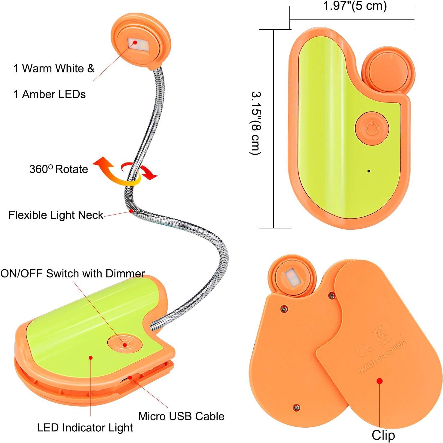 Amber Clip-On Light for Bedtime Reading, 2 Modes, Blue Light Blocking, Bookmark Light - Orange