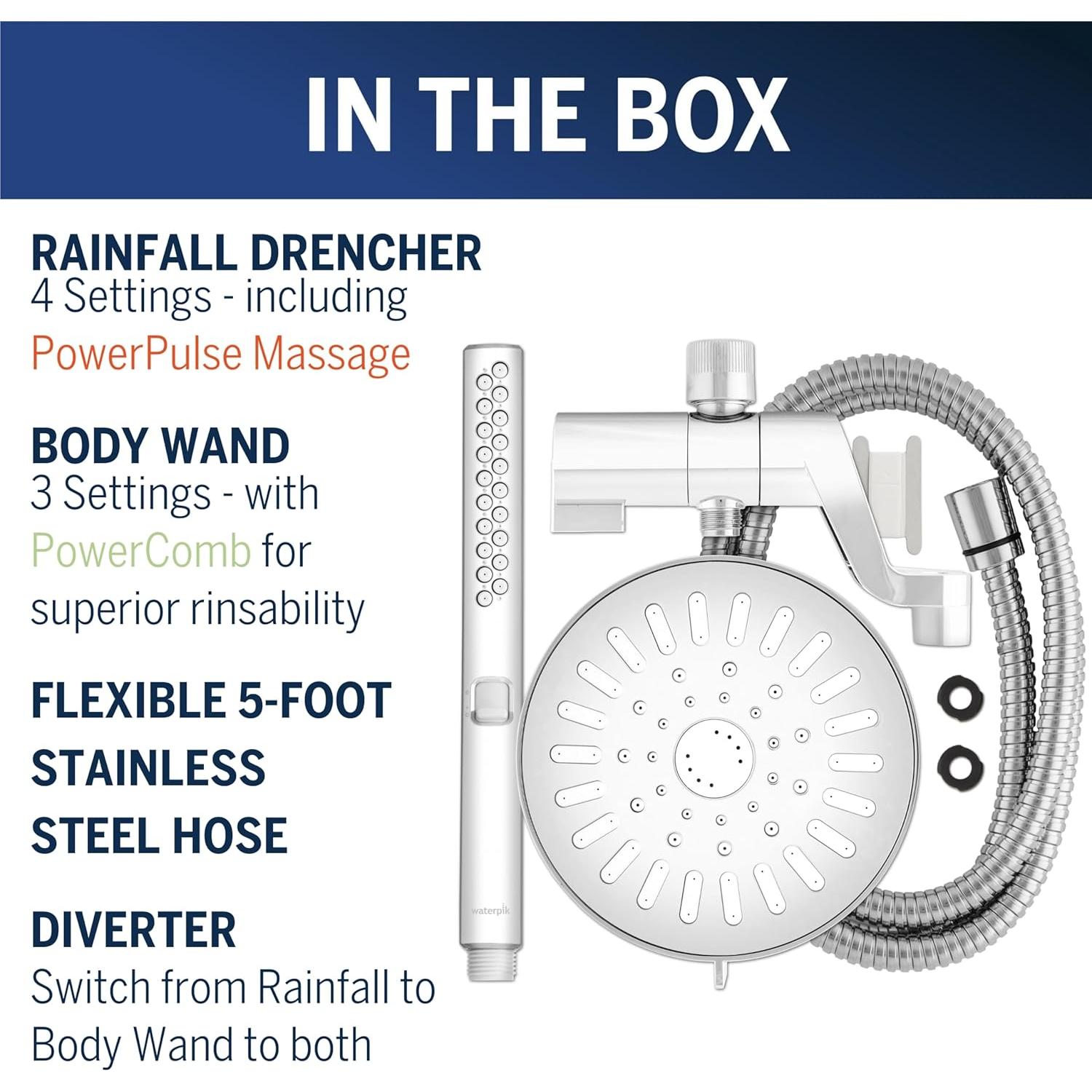 Cabezal de Ducha de Mano y Lluvia Waterpik YHW-433E-SBW-383ME