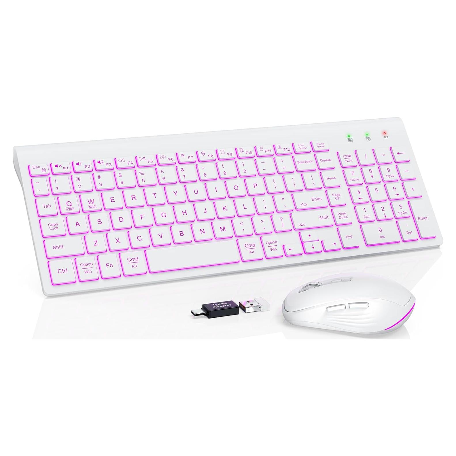 Combo Teclado y Ratón Inalámbrico SABLUTE Retroiluminado Blanco