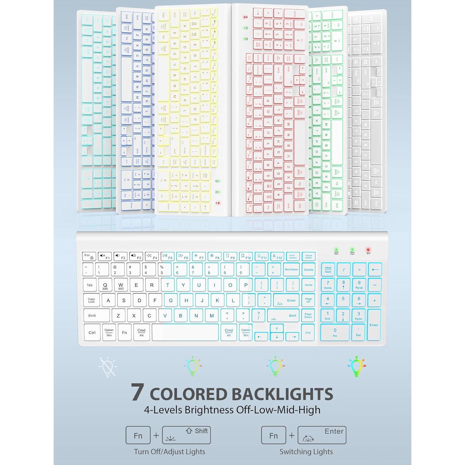 Combo Teclado y Ratón Inalámbrico SABLUTE Retroiluminado Blanco