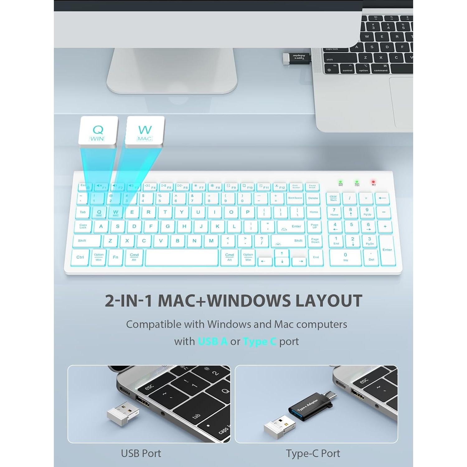 Combo Teclado y Ratón Inalámbrico SABLUTE Retroiluminado Blanco