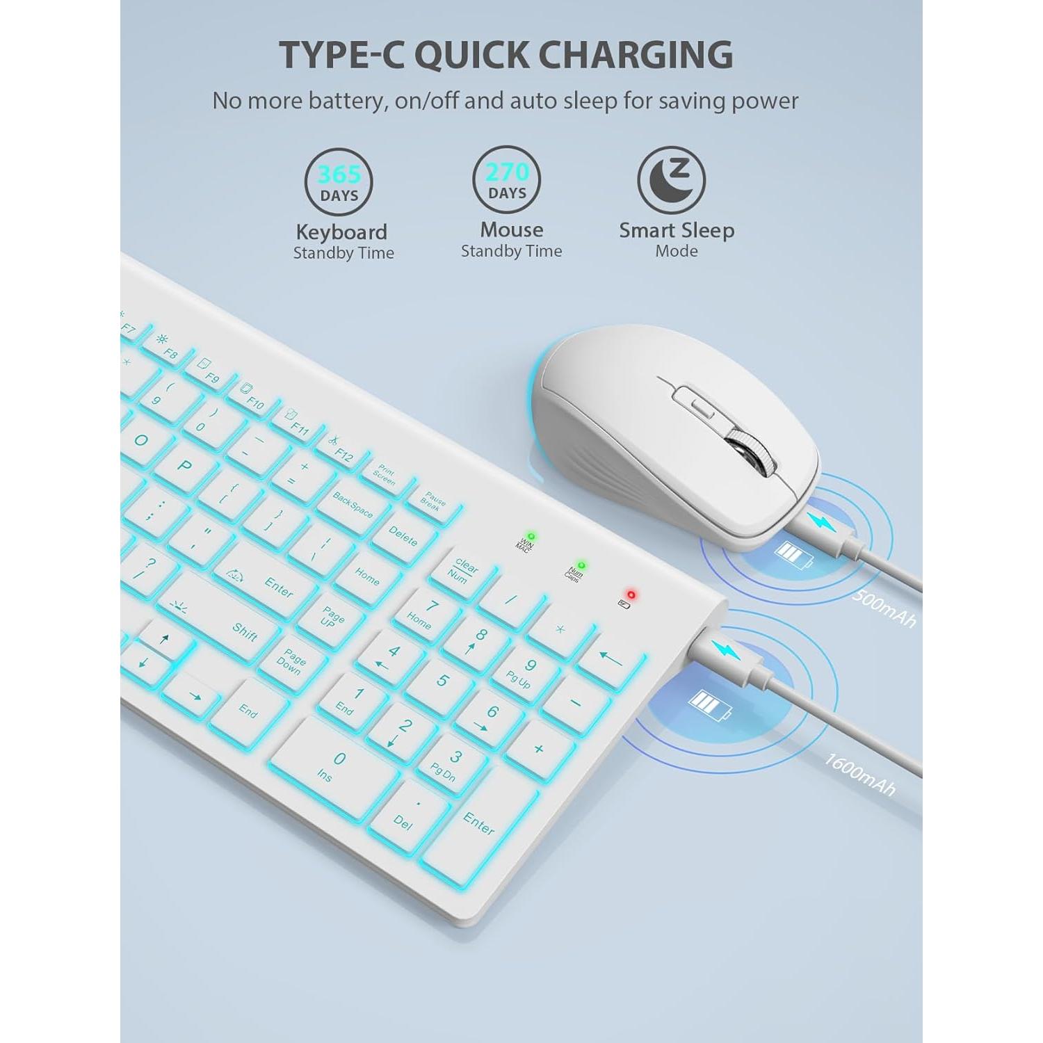 Combo Teclado y Ratón Inalámbrico SABLUTE Retroiluminado Blanco