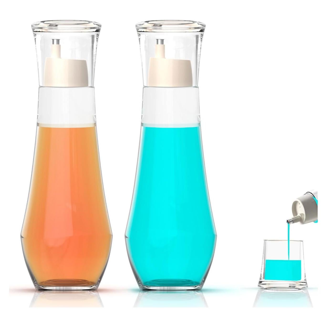 2 Pack Mouthwash Dispenser - 8.8 oz Glass Mouth Wash Container Small Refillable Mouthwash Bottle with Lid Cup for Bathroom Countertop