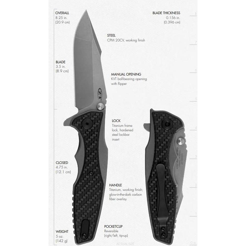 Cuchillo de bolsillo Zero Tolerance 0393GLCF 9.53 cm acero inoxidable