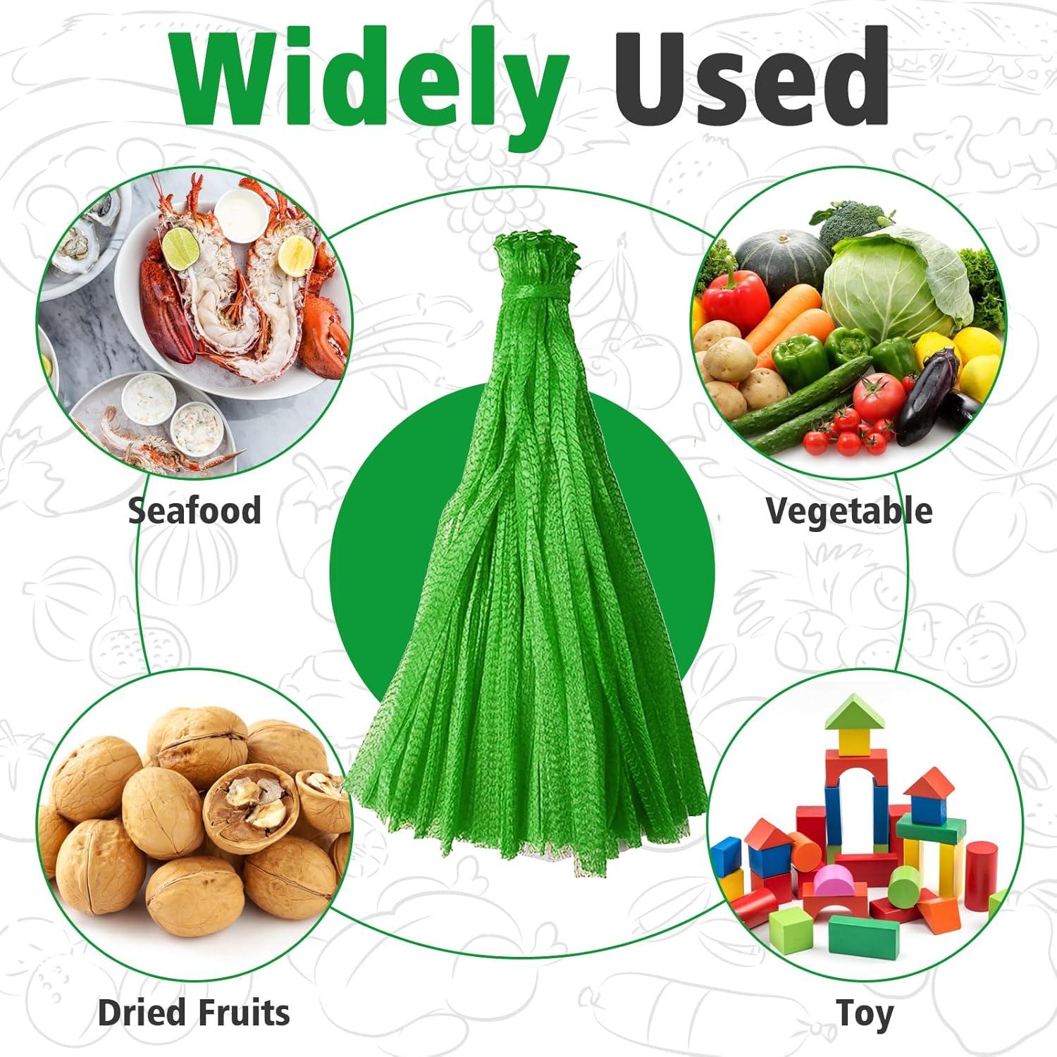 100Pcs Reusable Produce Mesh Bags, Onion Fruits Mesh Produce Bag and Seafood Boil Bag 24’’ Storage Bags for Grocery Shopping Storage of Vegetable Seafood Toy & Garden Produce(Green)