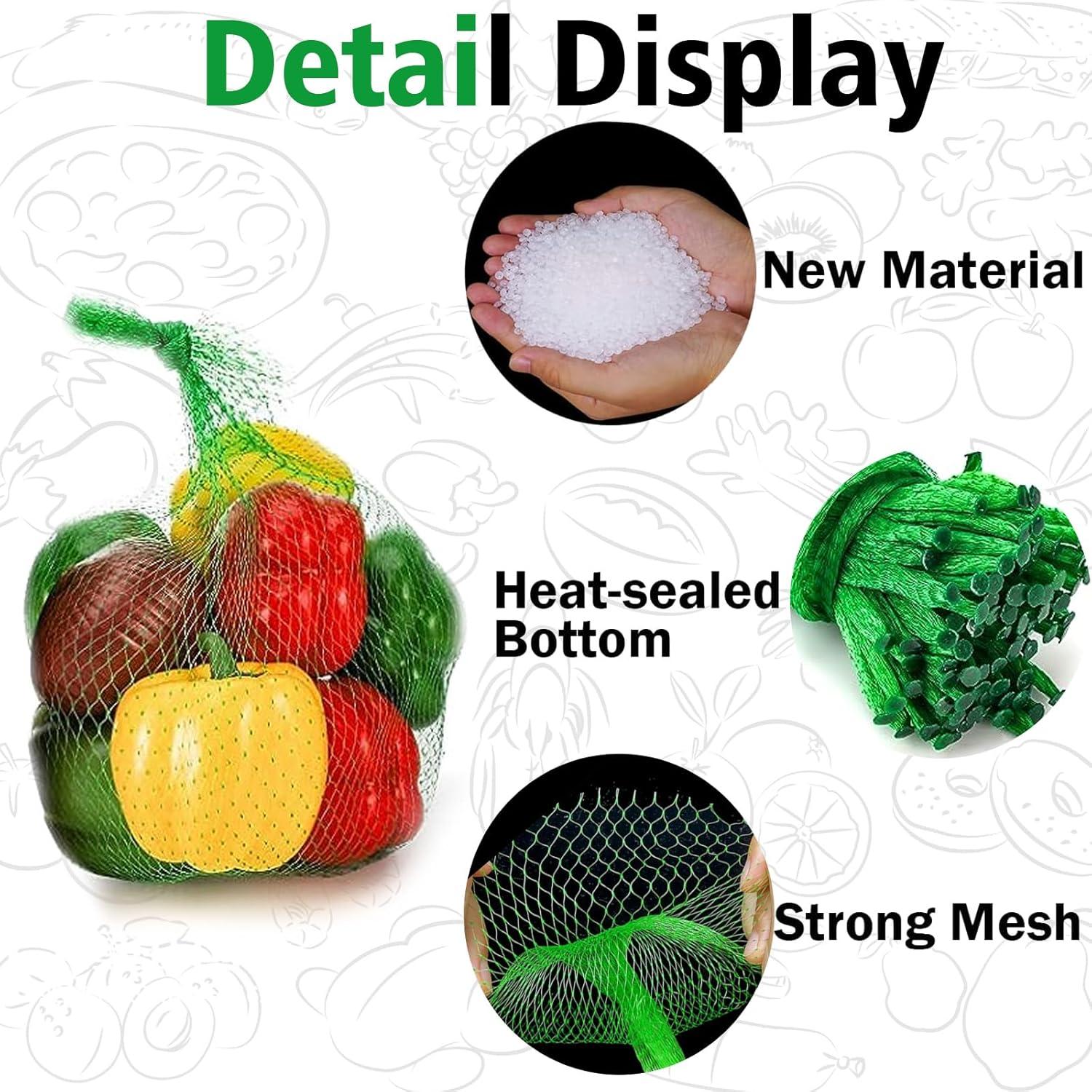 100Pcs Reusable Produce Mesh Bags, Onion Fruits Mesh Produce Bag and Seafood Boil Bag 24’’ Storage Bags for Grocery Shopping Storage of Vegetable Seafood Toy & Garden Produce(Green)