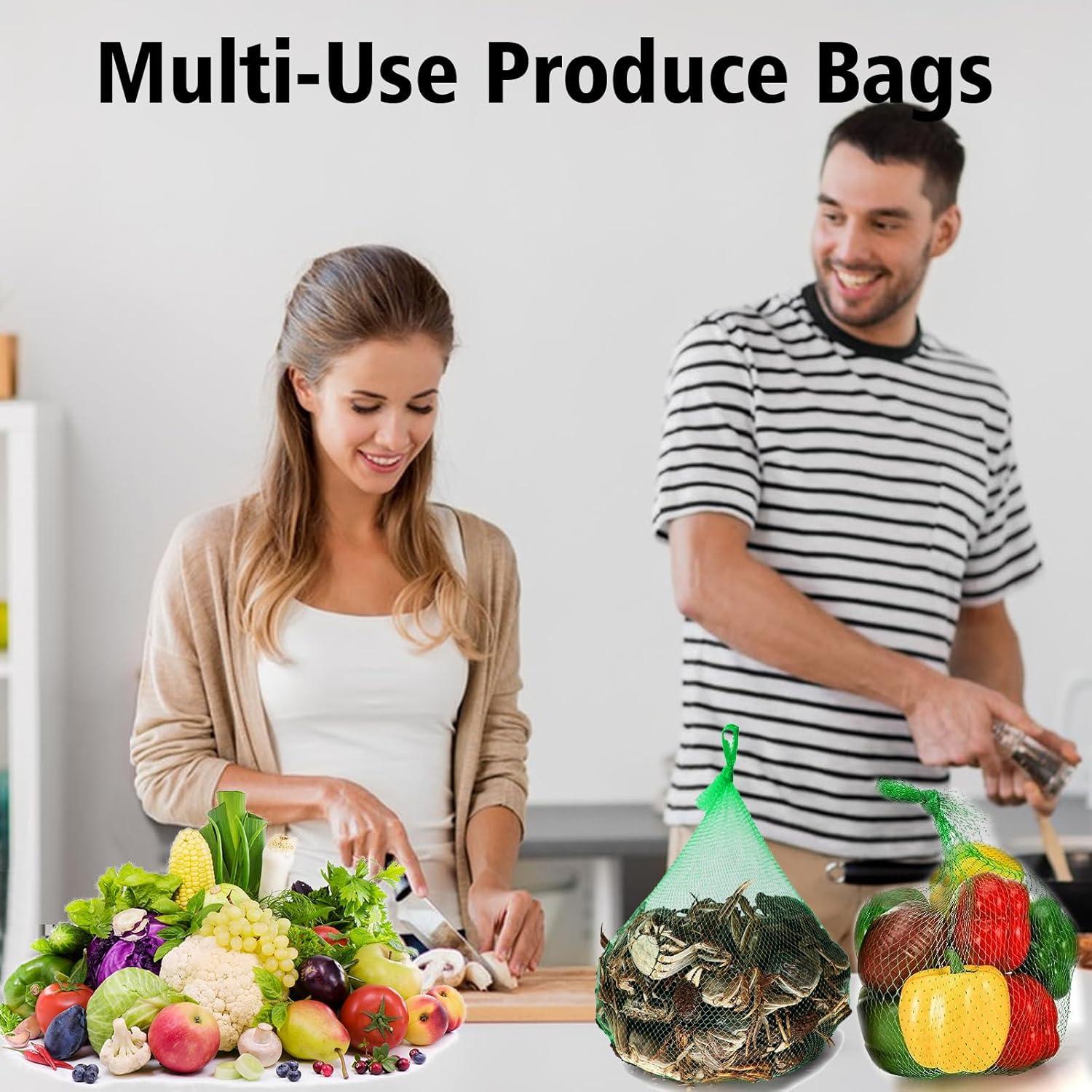 100Pcs Reusable Produce Mesh Bags, Onion Fruits Mesh Produce Bag and Seafood Boil Bag 24’’ Storage Bags for Grocery Shopping Storage of Vegetable Seafood Toy & Garden Produce(Green)