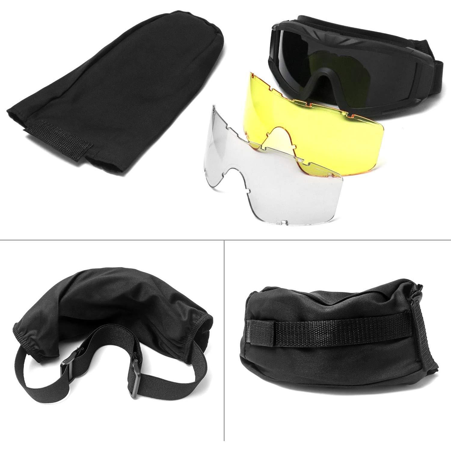 Gafas Tácticas QWORK con 3 Lentes Intercambiables, Negro