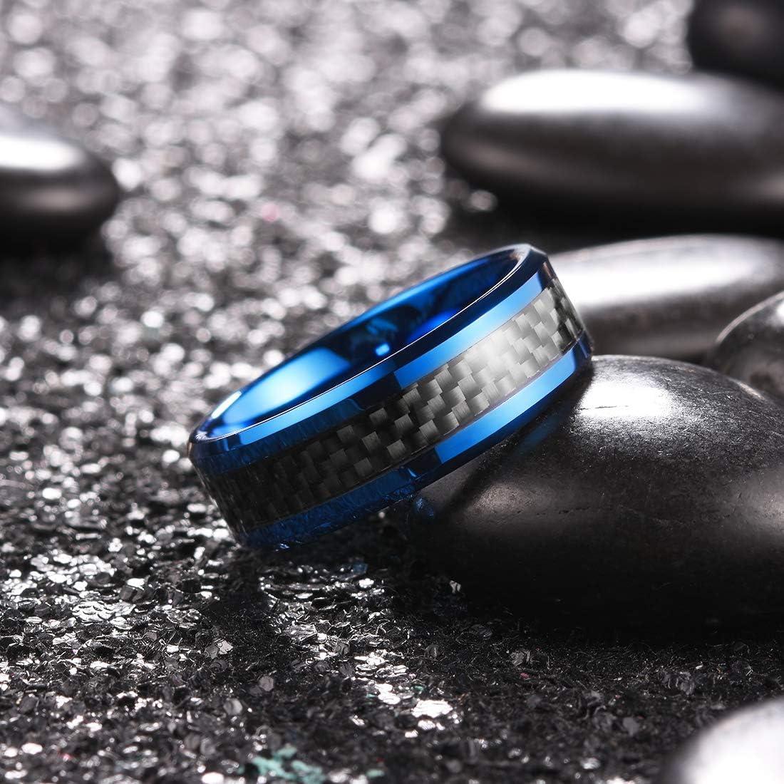 Anillo de Boda King Will 8 mm Carburo Tungsteno Fibra Azul