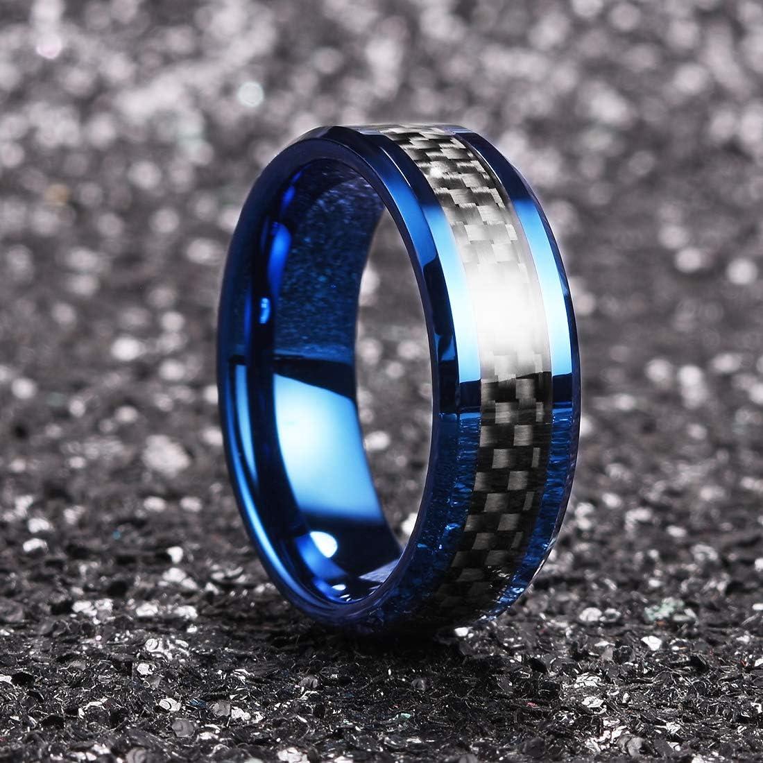 Anillo de Boda King Will 8 mm Carburo Tungsteno Fibra Azul