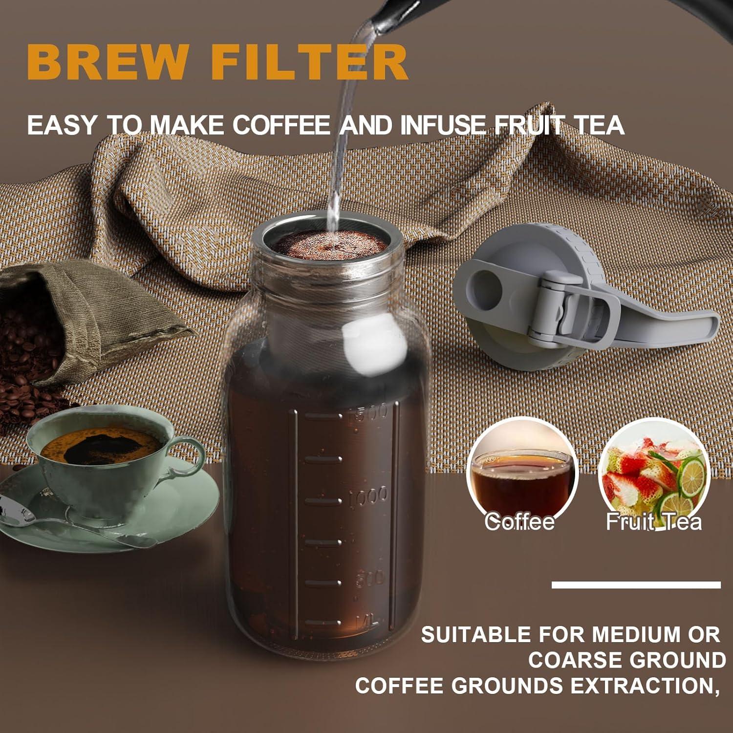 Jarra de Café Cold Brew JunVpic 1.89L Vidrio con Filtro
