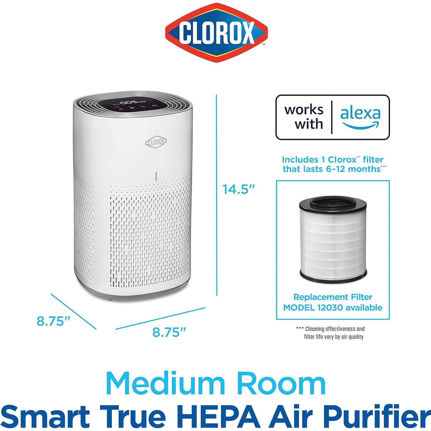 Purificador de Aire Clorox Smart, Filtro True HEPA, Hasta 93 m²