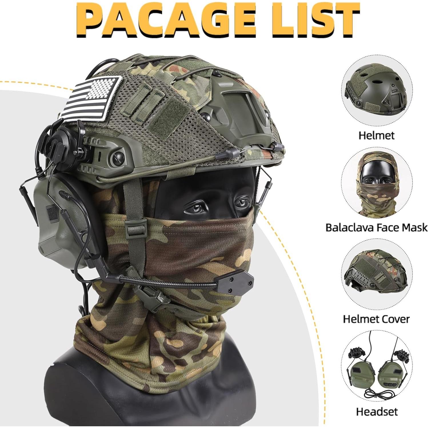 Casco Táctico Tumhuts TUM001-SETA con Auriculares y Máscara