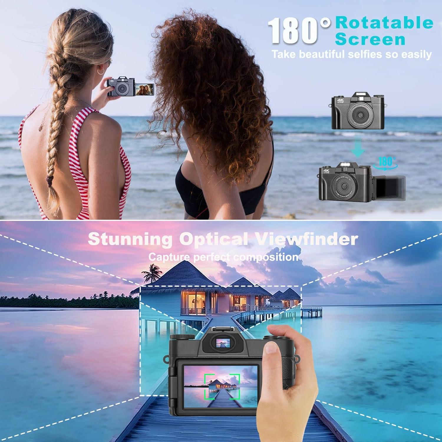 Cámara Digital 4K METRORABBIT 56MP Pantalla Rotativa 180°