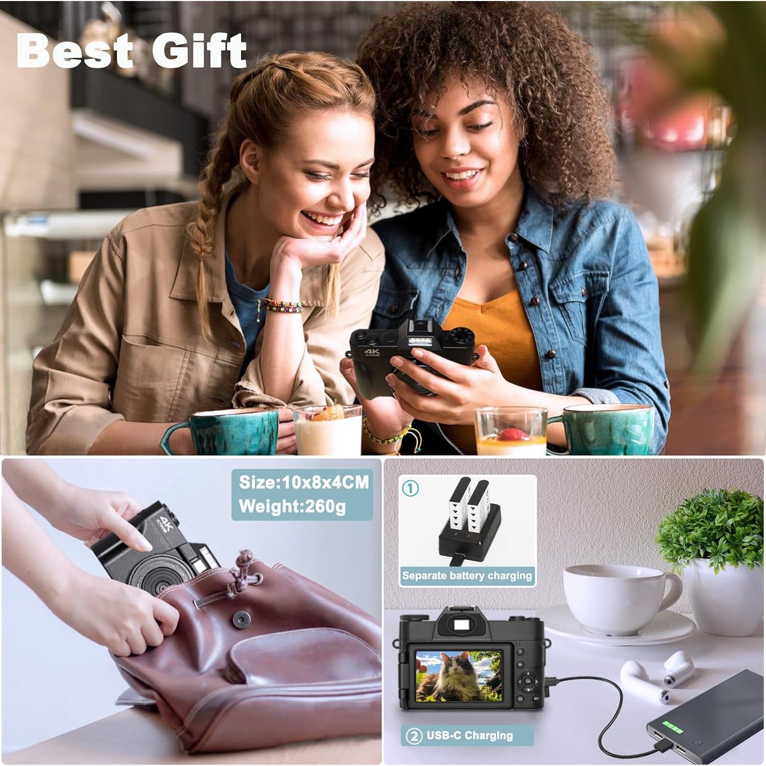 Cámara Digital 4K METRORABBIT 56MP Pantalla Rotativa 180°