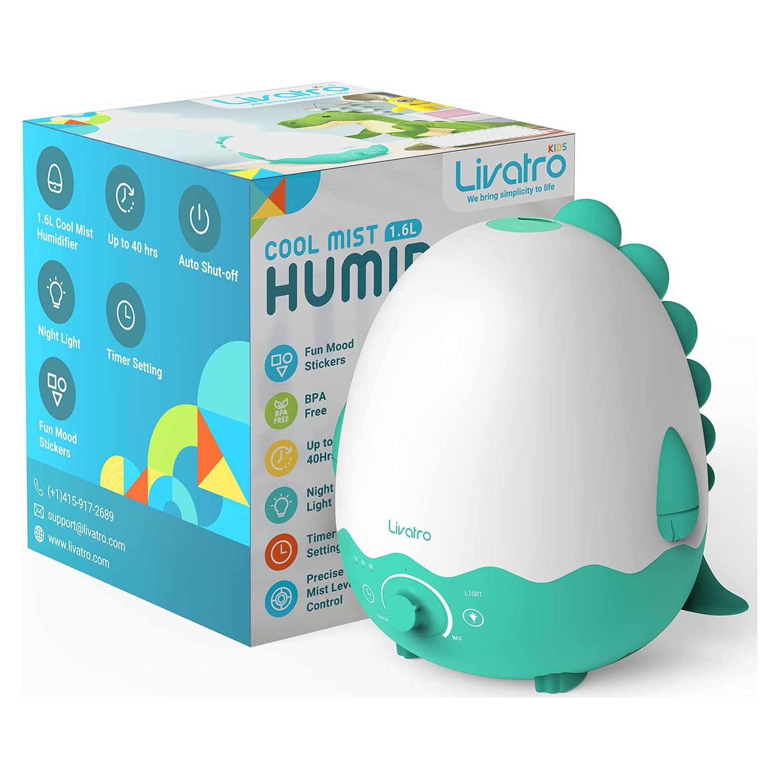 Humidifiers for Baby with Diffuser, Ultrasonic Quiet Air Kids Humidifier for Bedroom Nursery with Night Light, Timer, and Auto-Shut Off, Last up to 40Hours, BPA FREE, Dinosaur with Fun Stickers