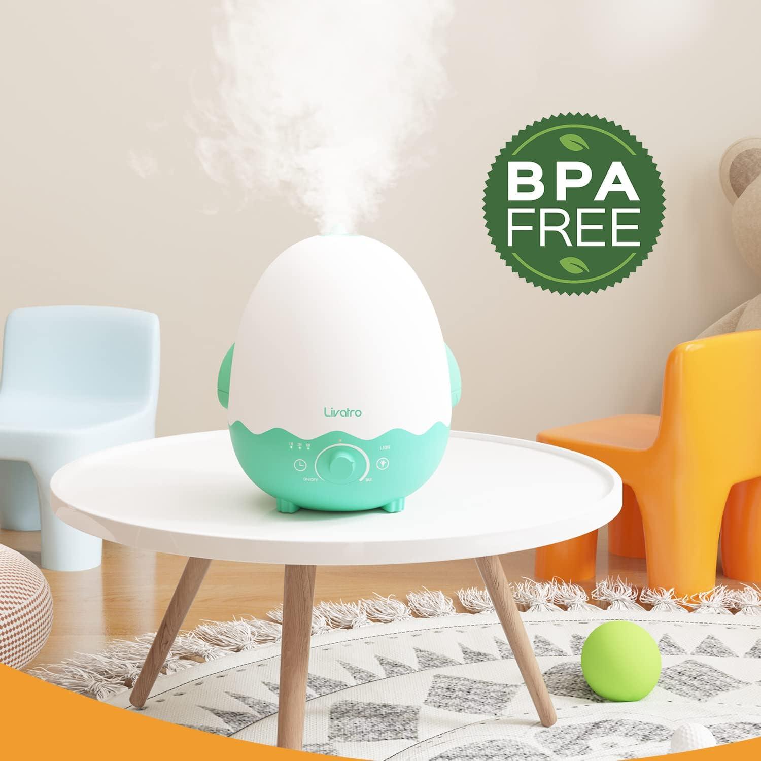 Humidifiers for Baby with Diffuser, Ultrasonic Quiet Air Kids Humidifier for Bedroom Nursery with Night Light, Timer, and Auto-Shut Off, Last up to 40Hours, BPA FREE, Dinosaur with Fun Stickers