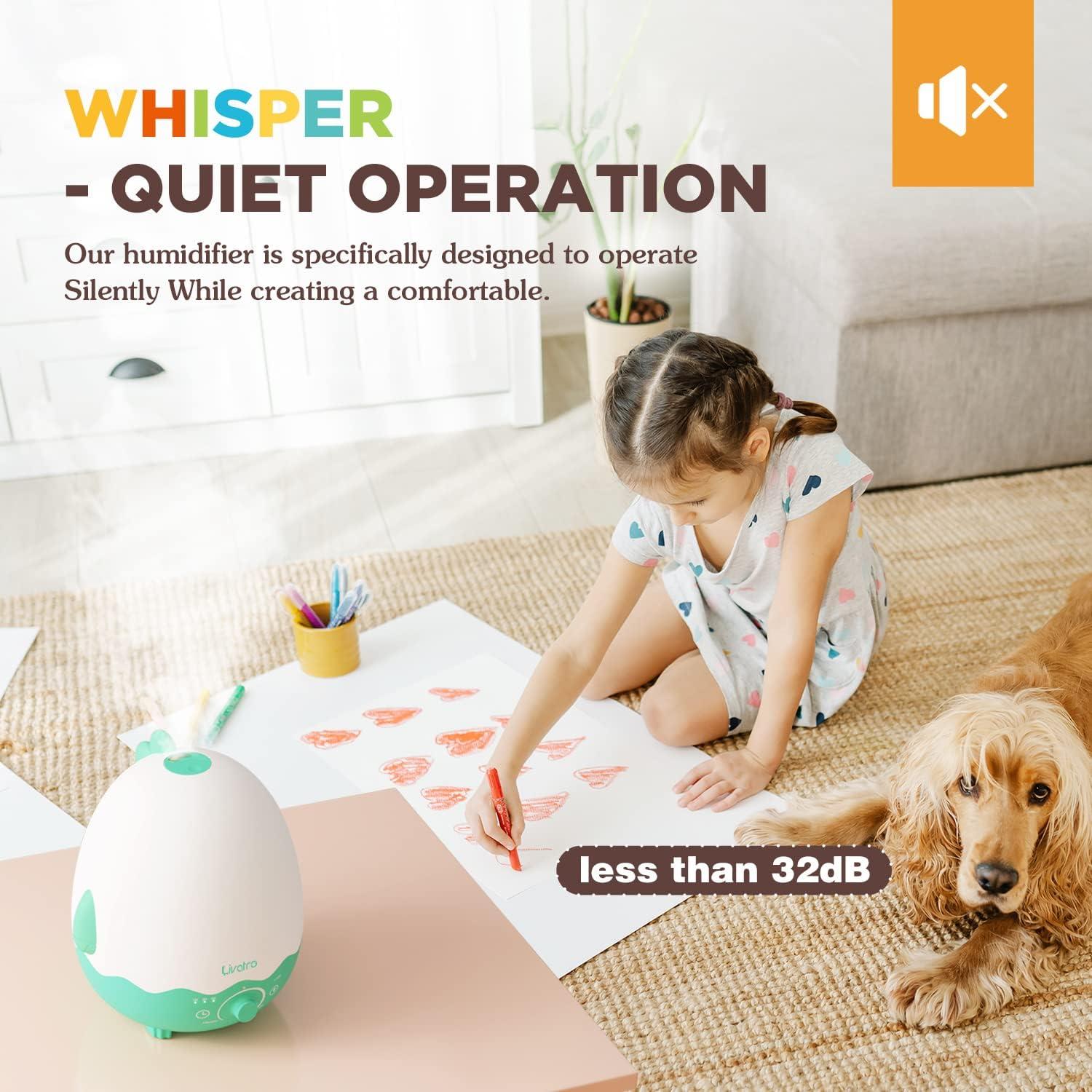 Humidifiers for Baby with Diffuser, Ultrasonic Quiet Air Kids Humidifier for Bedroom Nursery with Night Light, Timer, and Auto-Shut Off, Last up to 40Hours, BPA FREE, Dinosaur with Fun Stickers