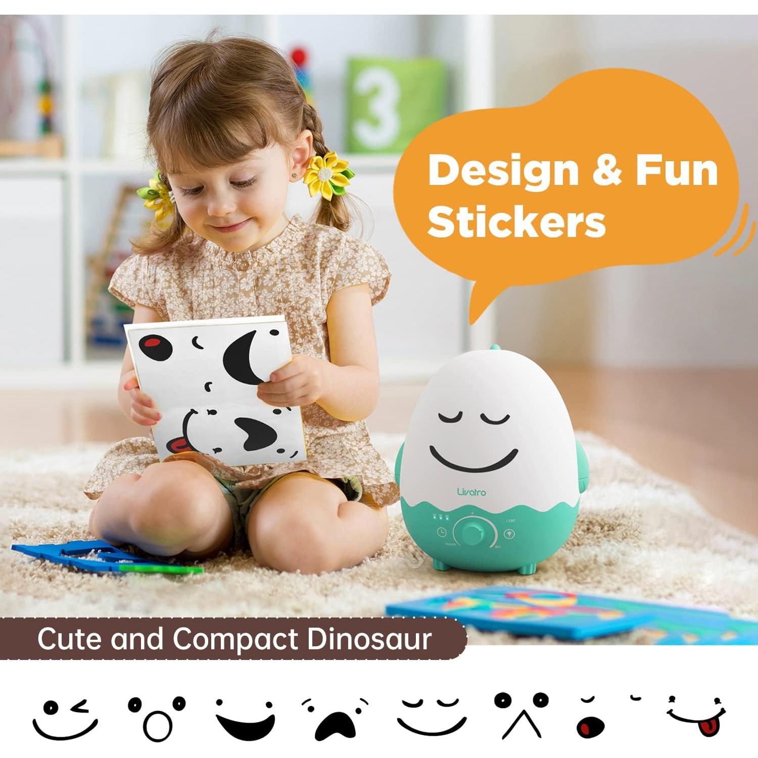 Humidifiers for Baby with Diffuser, Ultrasonic Quiet Air Kids Humidifier for Bedroom Nursery with Night Light, Timer, and Auto-Shut Off, Last up to 40Hours, BPA FREE, Dinosaur with Fun Stickers