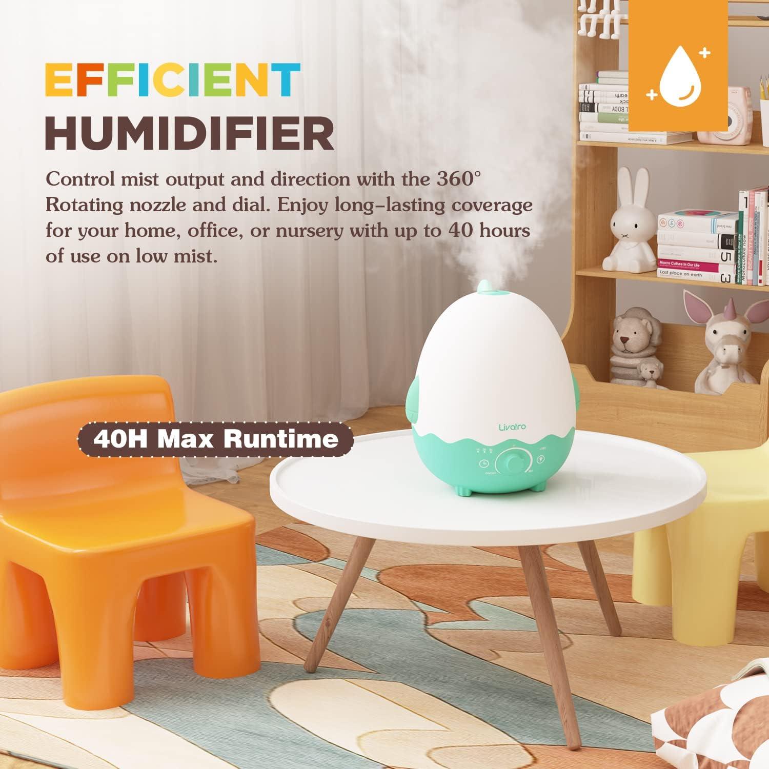 Humidifiers for Baby with Diffuser, Ultrasonic Quiet Air Kids Humidifier for Bedroom Nursery with Night Light, Timer, and Auto-Shut Off, Last up to 40Hours, BPA FREE, Dinosaur with Fun Stickers