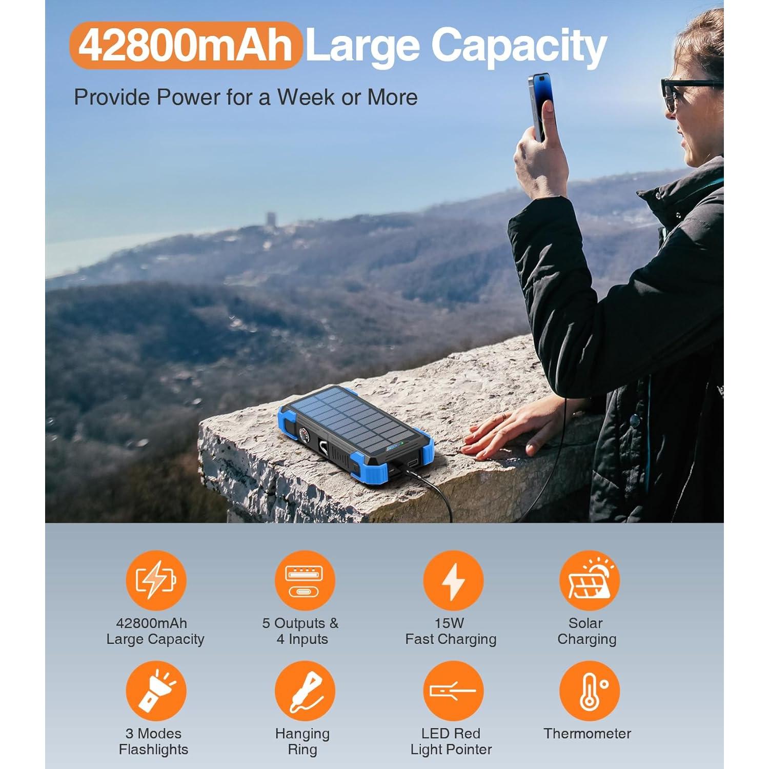 Banco de Energía Solar GOODaaa 42800mAh 5 Salidas 3 Entradas