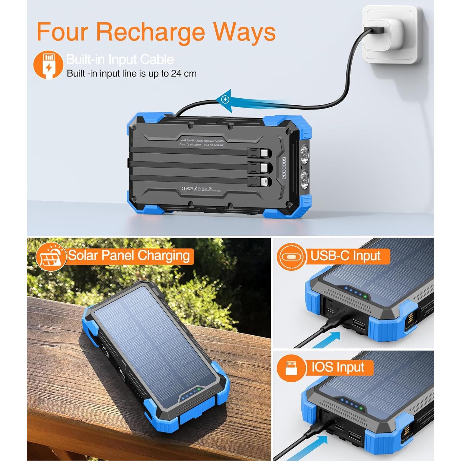 Banco de Energía Solar GOODaaa 42800mAh 5 Salidas 3 Entradas