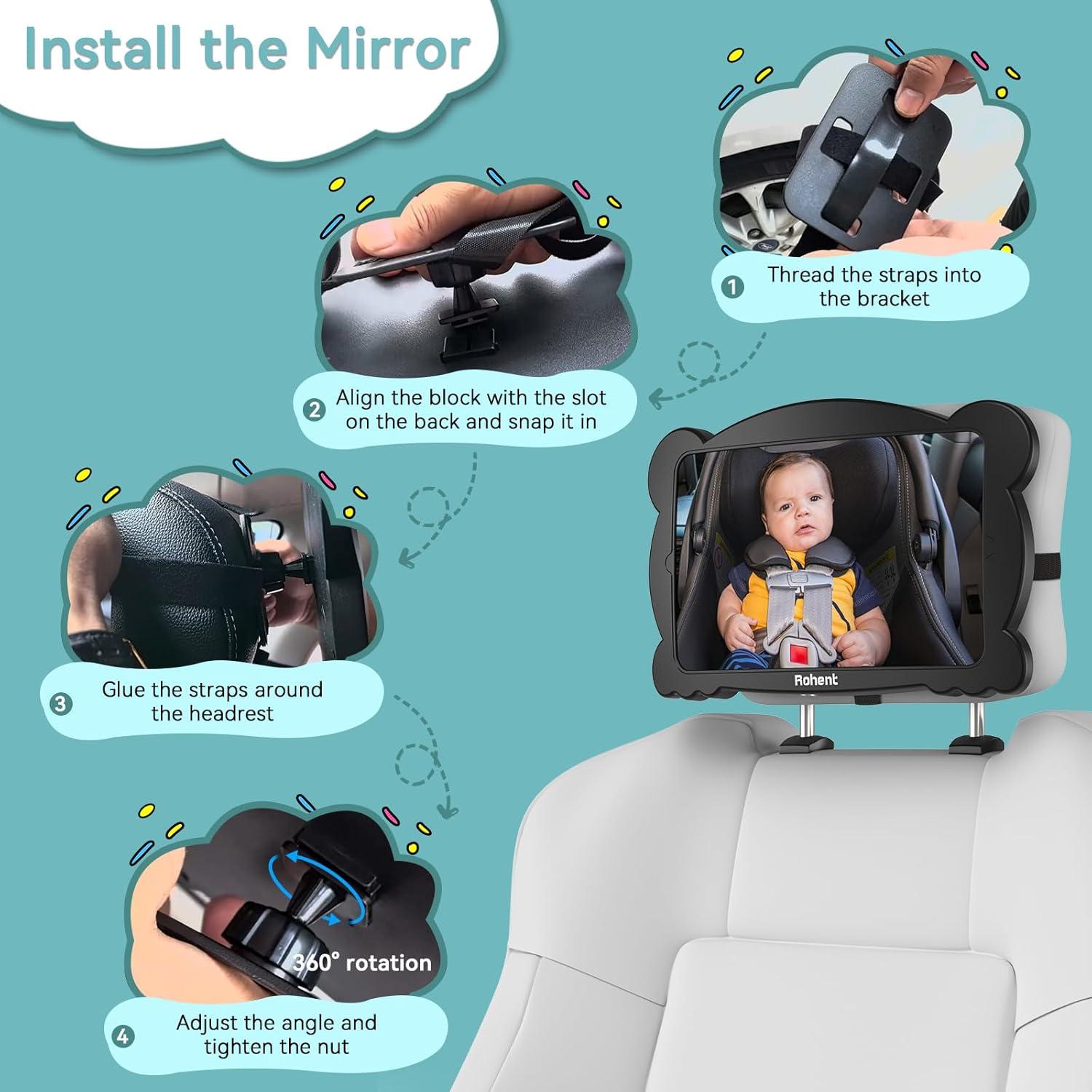 Espejo de Coche para Bebés Rohent - Irrompible y Ajustable 360°