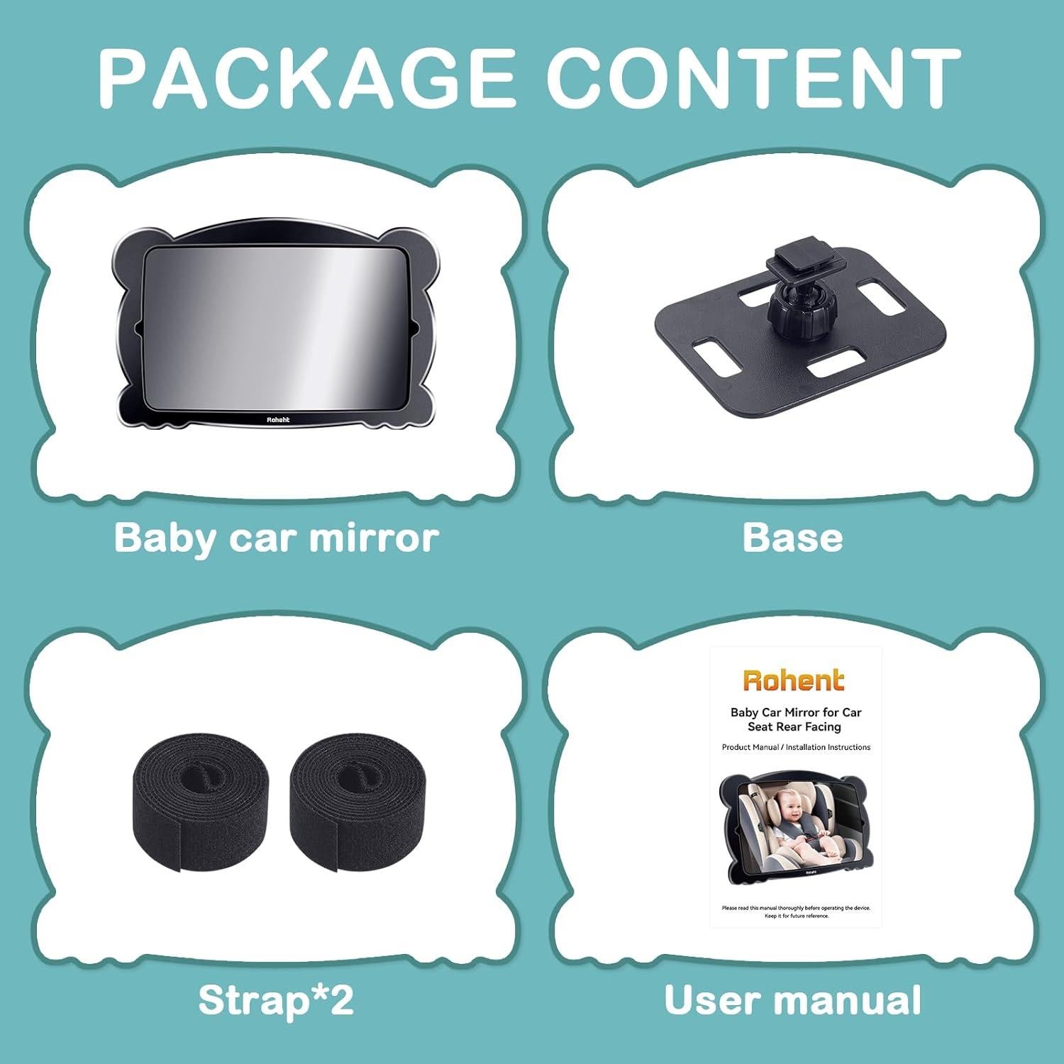 Espejo de Coche para Bebés Rohent - Irrompible y Ajustable 360°