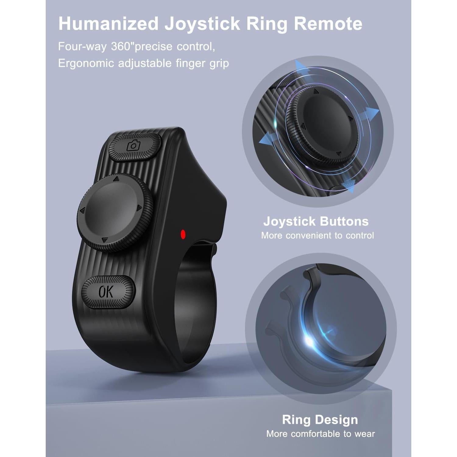 TikTok Scrolling Ring Remote Control, Camera Shutter Remote, Wireless Bluetooth Scrolling Ring for iPhone, iPad, iOS, Android - Black