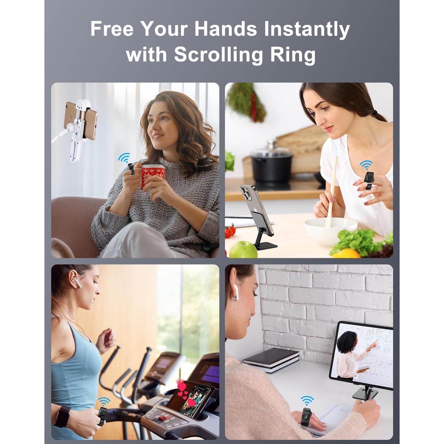 TikTok Scrolling Ring Remote Control, Camera Shutter Remote, Wireless Bluetooth Scrolling Ring for iPhone, iPad, iOS, Android - Black