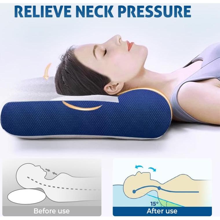 Sleep Enhancing Cervical Support Comfort Goose Down Pillow, Ergonomic Goose Down Pillow, Cervical Contour Neck Support Orthopedic Pillow for Side Back Stomach Sleeper (Blue)