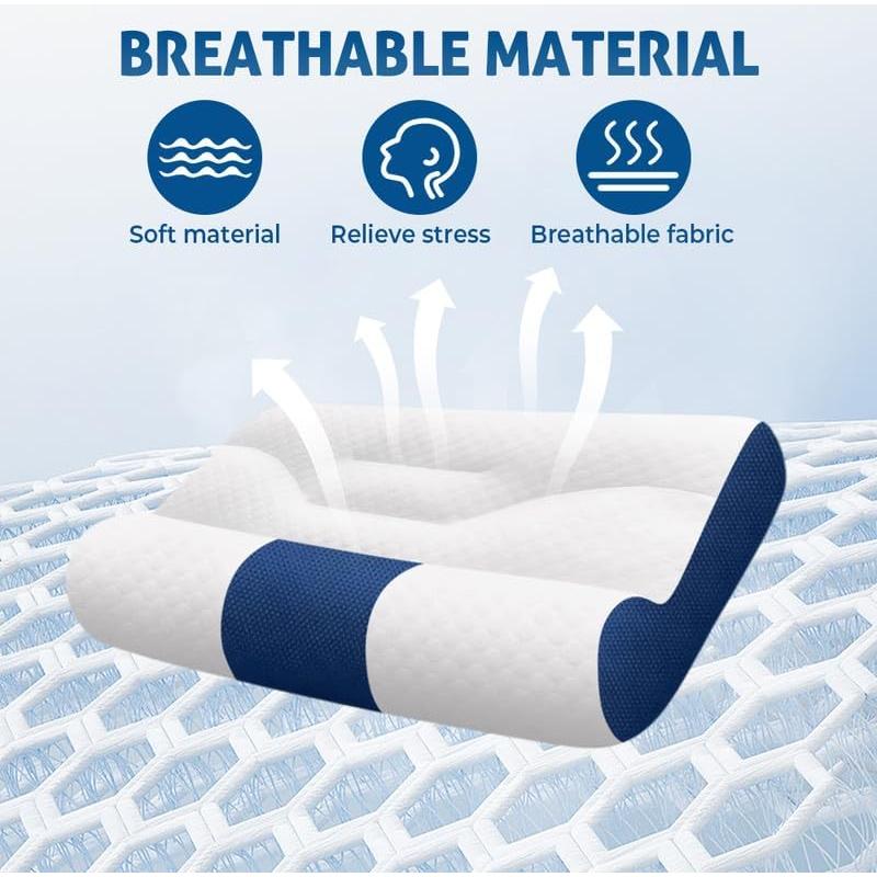 Sleep Enhancing Cervical Support Comfort Goose Down Pillow, Ergonomic Goose Down Pillow, Cervical Contour Neck Support Orthopedic Pillow for Side Back Stomach Sleeper (Blue)