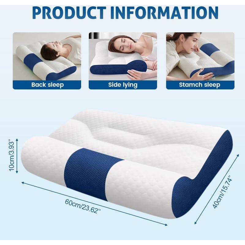 Sleep Enhancing Cervical Support Comfort Goose Down Pillow, Ergonomic Goose Down Pillow, Cervical Contour Neck Support Orthopedic Pillow for Side Back Stomach Sleeper (Blue)
